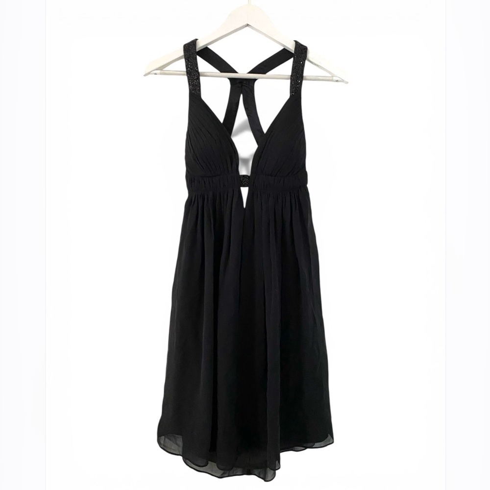Cache  y2k vintage Black Backless sequins Crisscross Midi Dress silk